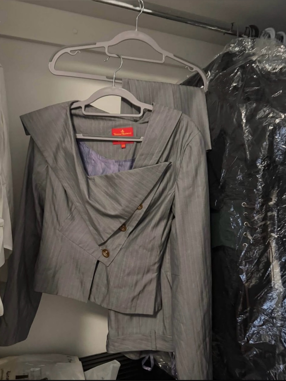 Vivienne Westwood red label Gray Pinstripe Asymmetrical suit set